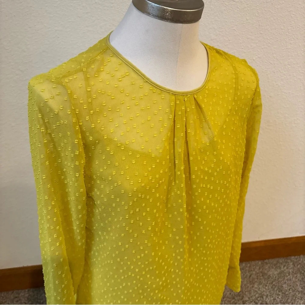 Banana Republic Sheer Swiss Dot Blouse Bright Mustard Yellow Women’s Small - Picture 2 of 12